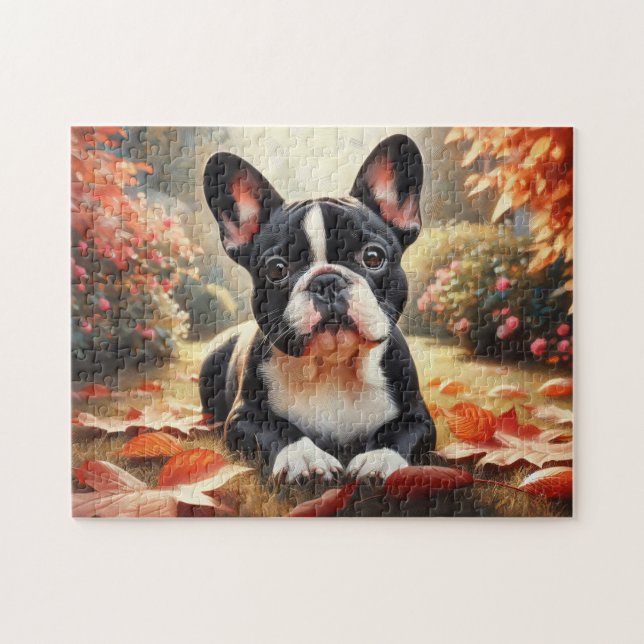 Puzzle Bulldog francés de otoño (Horizontal)