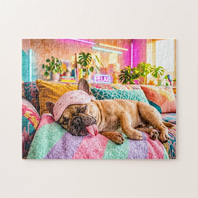 Puzzle Bulldog Francés Durmiendo con Máscara para los Ojo (Horizontal)