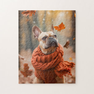 Puzzle Bulldog Francés en Bosque de Otoño