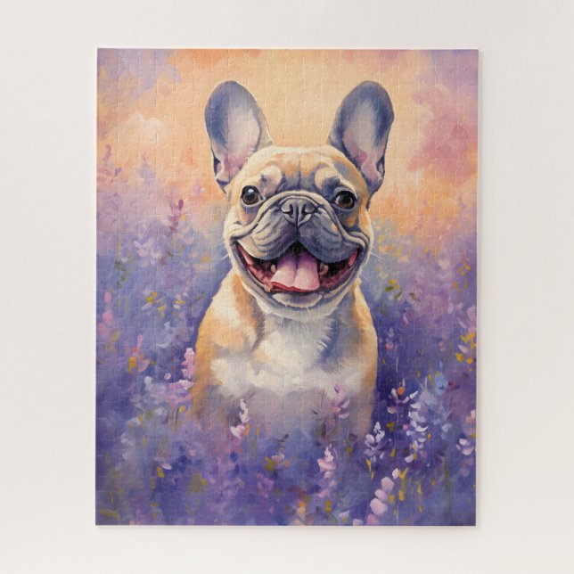 Puzzle Bulldog francés en el campo Lavender (Vertical)