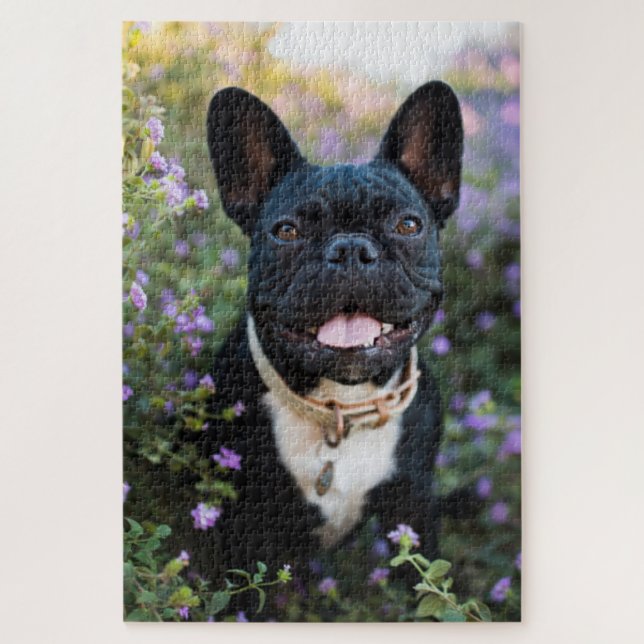 Puzzle Bulldog francés en flores (Vertical)