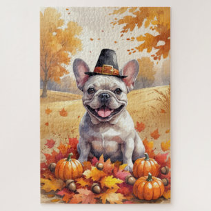Puzzle Bulldog Francés en Hojas de Otoño Arte de Acción d