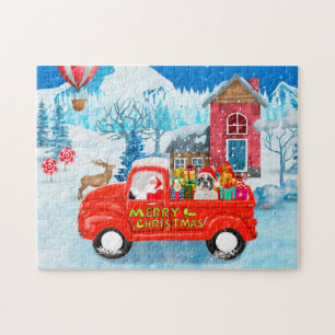 Puzzle Bulldog francés en la nieve de camión de Navidades