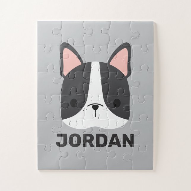 Puzzle Bulldog francés lindo con nombre personalizado (Vertical)