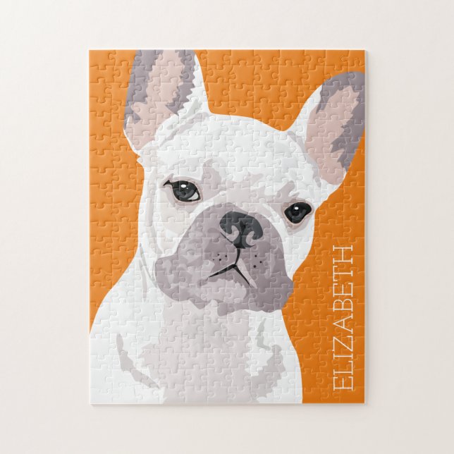 Puzzle Bulldog francés Mascota blanco personalizado (Vertical)
