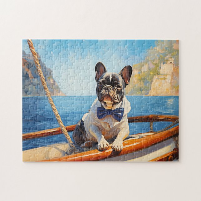 Puzzle Bulldog francés navegando en un yate (Horizontal)