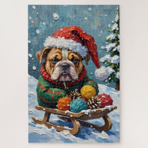 Puzzle Bulldog Gruñón Jinete con Sombrero de Trineo de Na