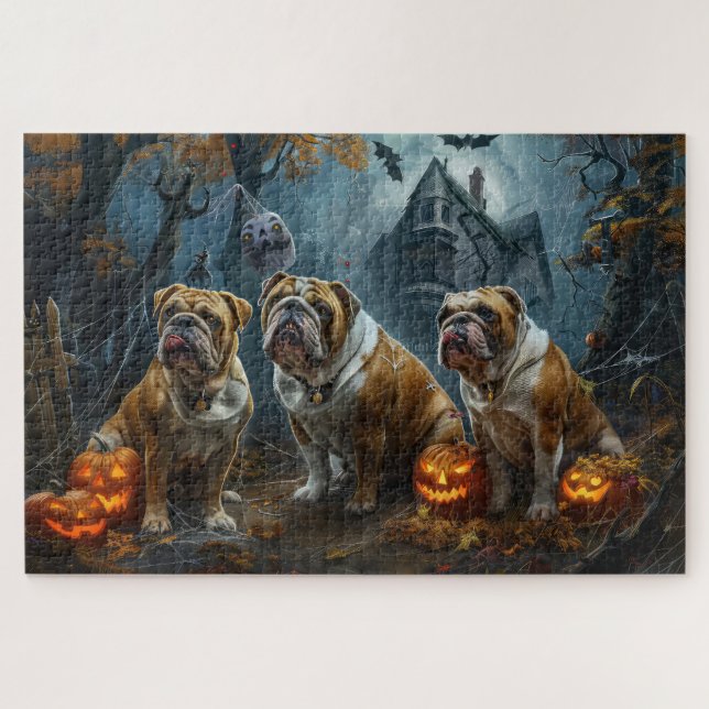 Puzzle Bulldog Halloween Noche Doggy Delight (Horizontal)