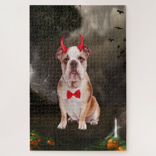 Puzzle Bulldog inglés con disfraz de Halloween (Vertical)