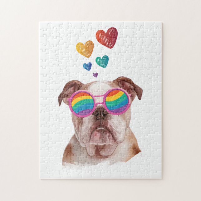 Puzzle Bulldog inglés con El día de San Valentín cardiaco (Vertical)