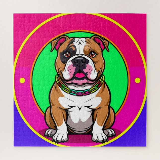 Puzzle Bulldog Inglés sobre un fondo vibrante (Vertical)