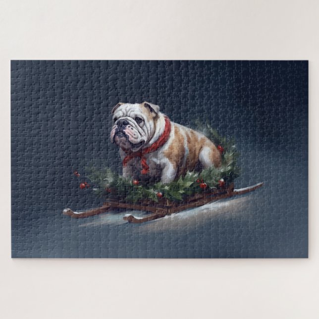 Puzzle Bulldog Navidad nieve invierno (Horizontal)
