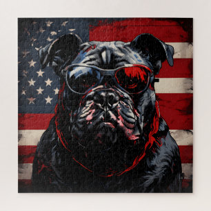 Puzzle Bulldog patriota con bandera estadounidense el 4 d