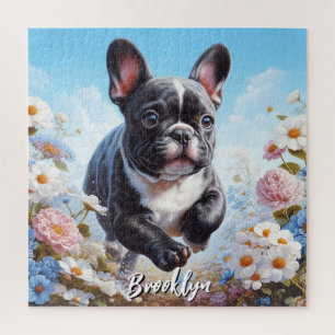 Puzzle Bulldog y Flores Francesas en blanco y negro