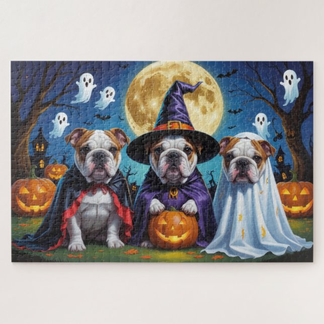 Puzzle Bulldoges Calabaza Halloween Divertido (Horizontal)