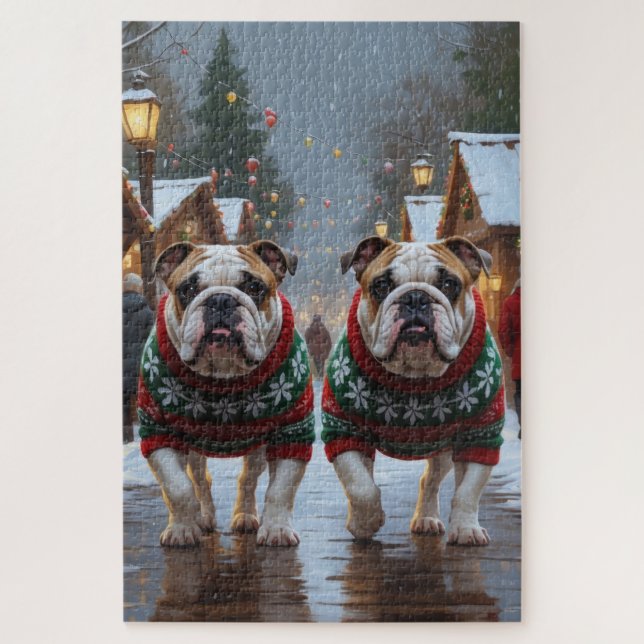Puzzle Bulldogs Christmas Snow Holiday (Vertical)