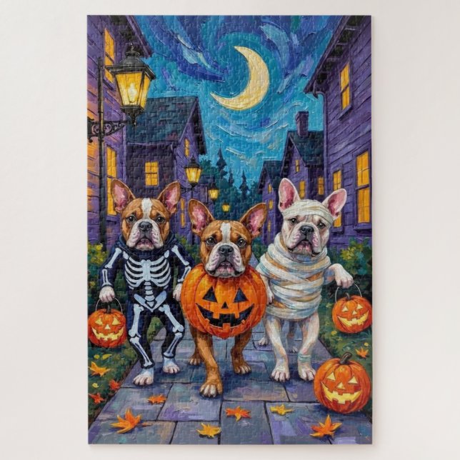 Puzzle Bulldogs Trick-or-Treating con disfraces de Hallow (Vertical)