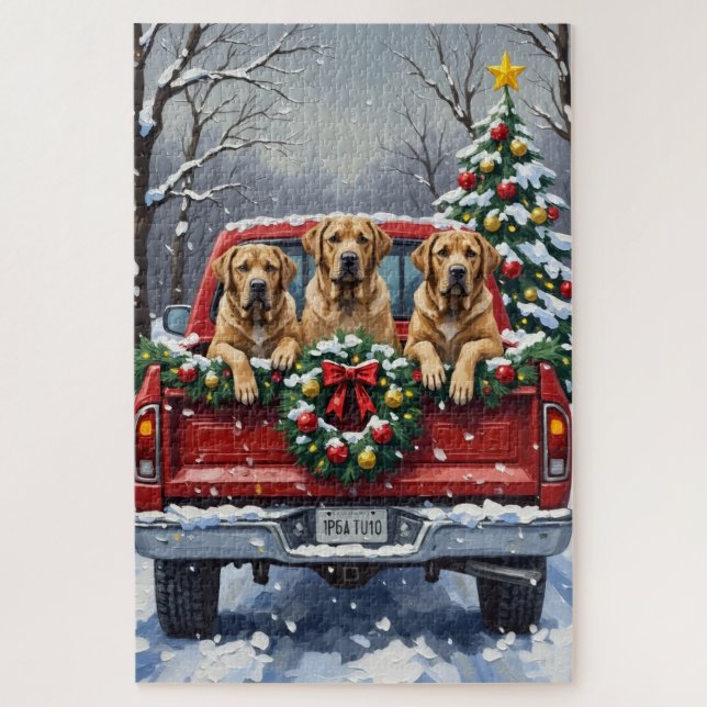 Puzzle Bullmastiff Christmas Red Truck Holiday (Vertical)
