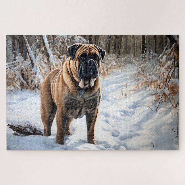 Puzzle Bullmastiff deja que nieve Navidades (Horizontal)