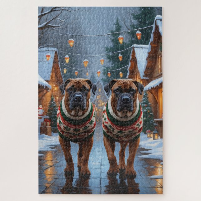 Puzzle Bullmastiff Dogs Christmas Snow Holiday  (Vertical)