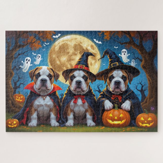 Puzzle Bullmastiff Perros Calabaza Halloween Funny (Horizontal)