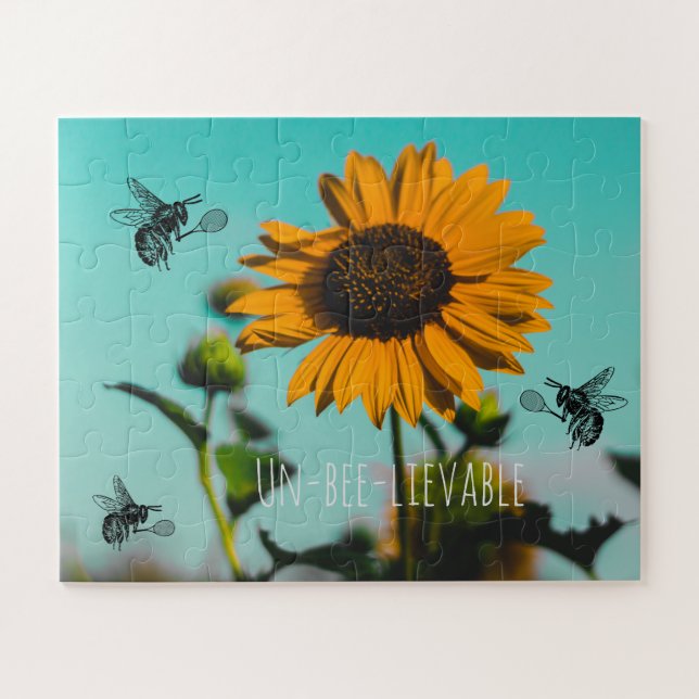 Puzzle Bumble Bee Tennis Player With Text on Sunflower (Horizontal)