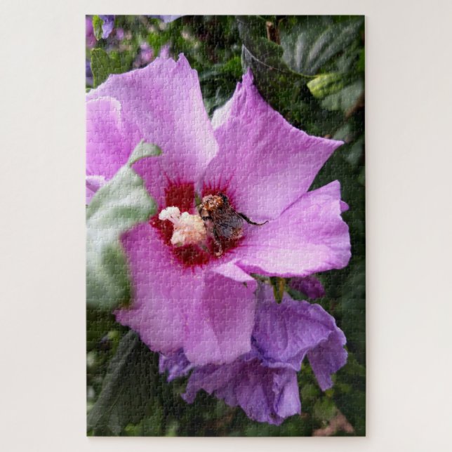 Puzzle Bumblebee en la flor de Hibiscus (Vertical)