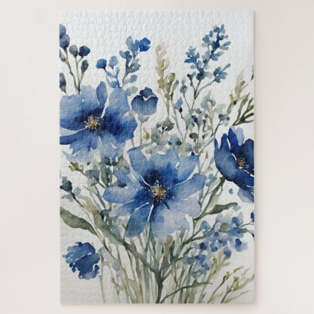 Puzzle Bunch de Flores Elegante acuarela Elegante Azul (Vertical)