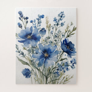 Puzzle Bunch de Flores Elegante acuarela Elegante Azul