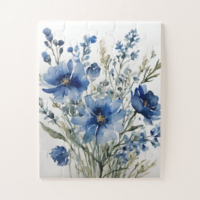 Puzzle Bunch de Flores Elegante acuarela Elegante Azul (Vertical)