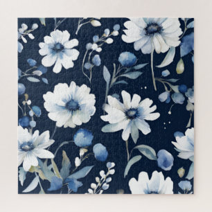 Puzzle Bunch of Flowers Elegant Watercolor Azul