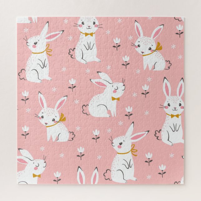 Puzzle Bunnies blancos: Floral sin foco (Vertical)