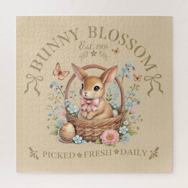 Puzzle Bunny Blossom Easter Rabbit in Floral Basket (Vertical)