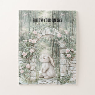 Puzzle Bunny de jardín floral rosado encantado
