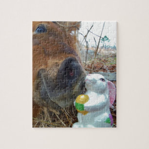 Puzzle Bunny de Pascua y caballo marrón