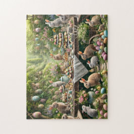 Puzzle Bunny Tea Party Whimsical Easter Garden Scene