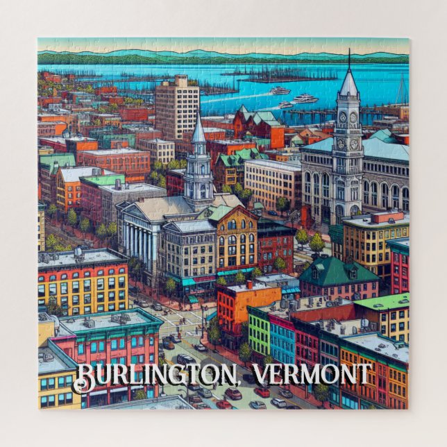 Puzzle Burlington, Vermont Comic Book Style Art (Vertical)