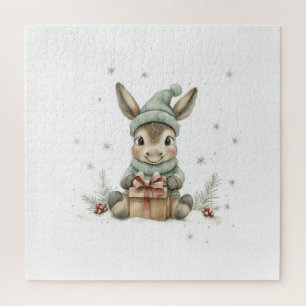 Puzzle Burro bebé en invierno regalo de Santa Hat 4