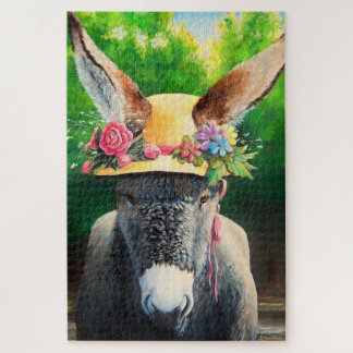Puzzle Burro/burro estándar en gorra de flores Rosa/marga