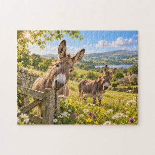 Puzzle Burros Campo Prado Paisaje Pastoral