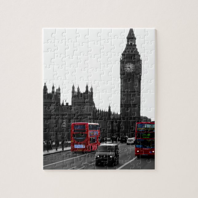 Puzzle bus turístico rojo y Big Ben de Londres (Vertical)