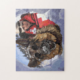 Puzzle Búsqueda y rescate de ovejas alemanas en la nieve