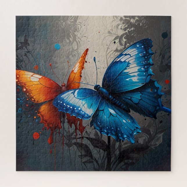 Puzzle Butterfly Duo: Naranja vivo y azul (Vertical)