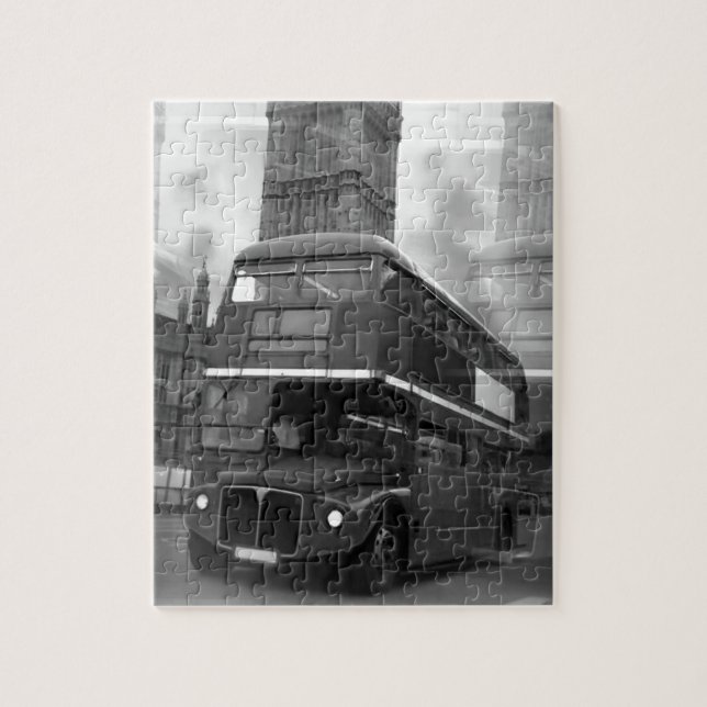 Puzzle BW Black & White London Bus & Big Ben (Vertical)
