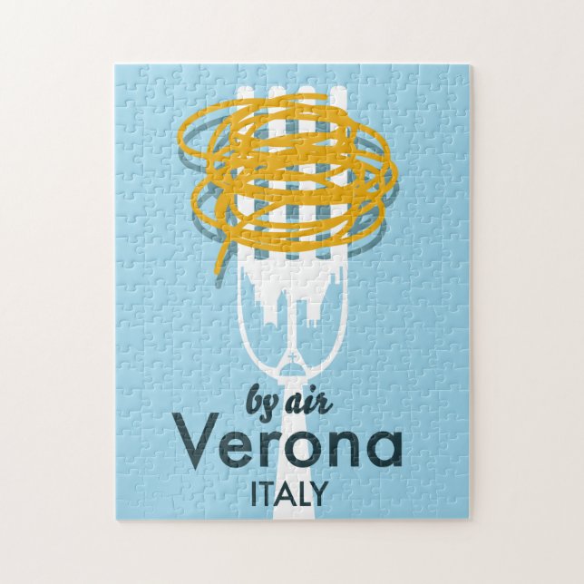 Puzzle By Air Verona Italy retro travel poster. (Vertical)
