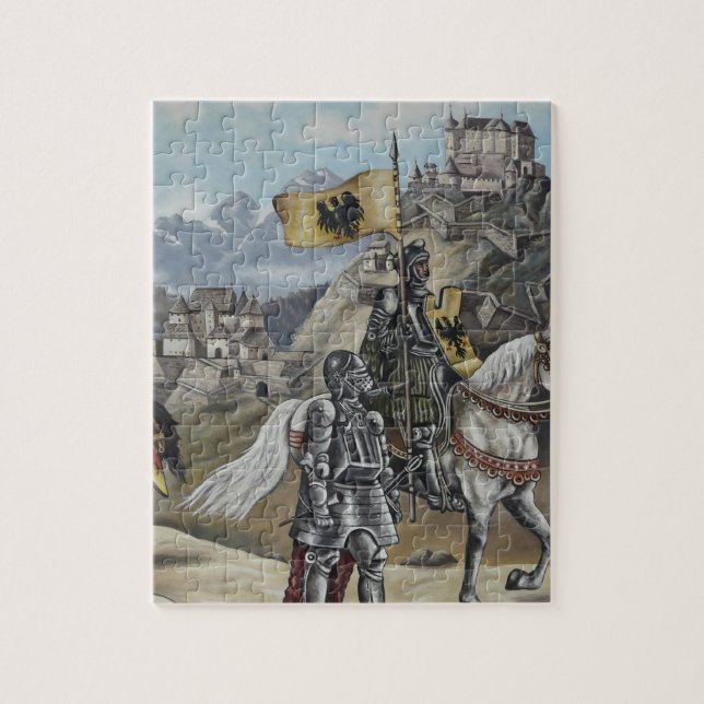Puzzle Caballeros medievales Caballos Leones Castillo Fie (Vertical)