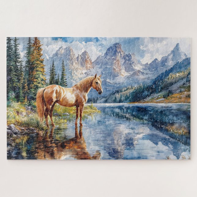 Puzzle Caballo a orillas del lago Scenic (Horizontal)