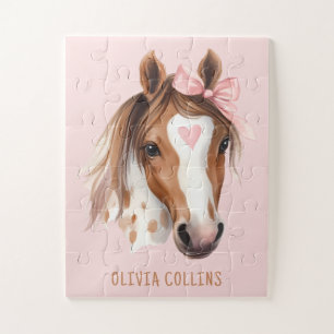 Puzzle Caballo Acuarela Lazo Rosa Niñas Único Lindo Niños