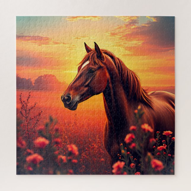 Puzzle Caballo agraciado de pie en una pradera vibrante a (Vertical)