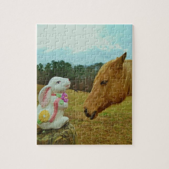 Puzzle Caballo amarillo rubio y conejo de Pascua (Vertical)